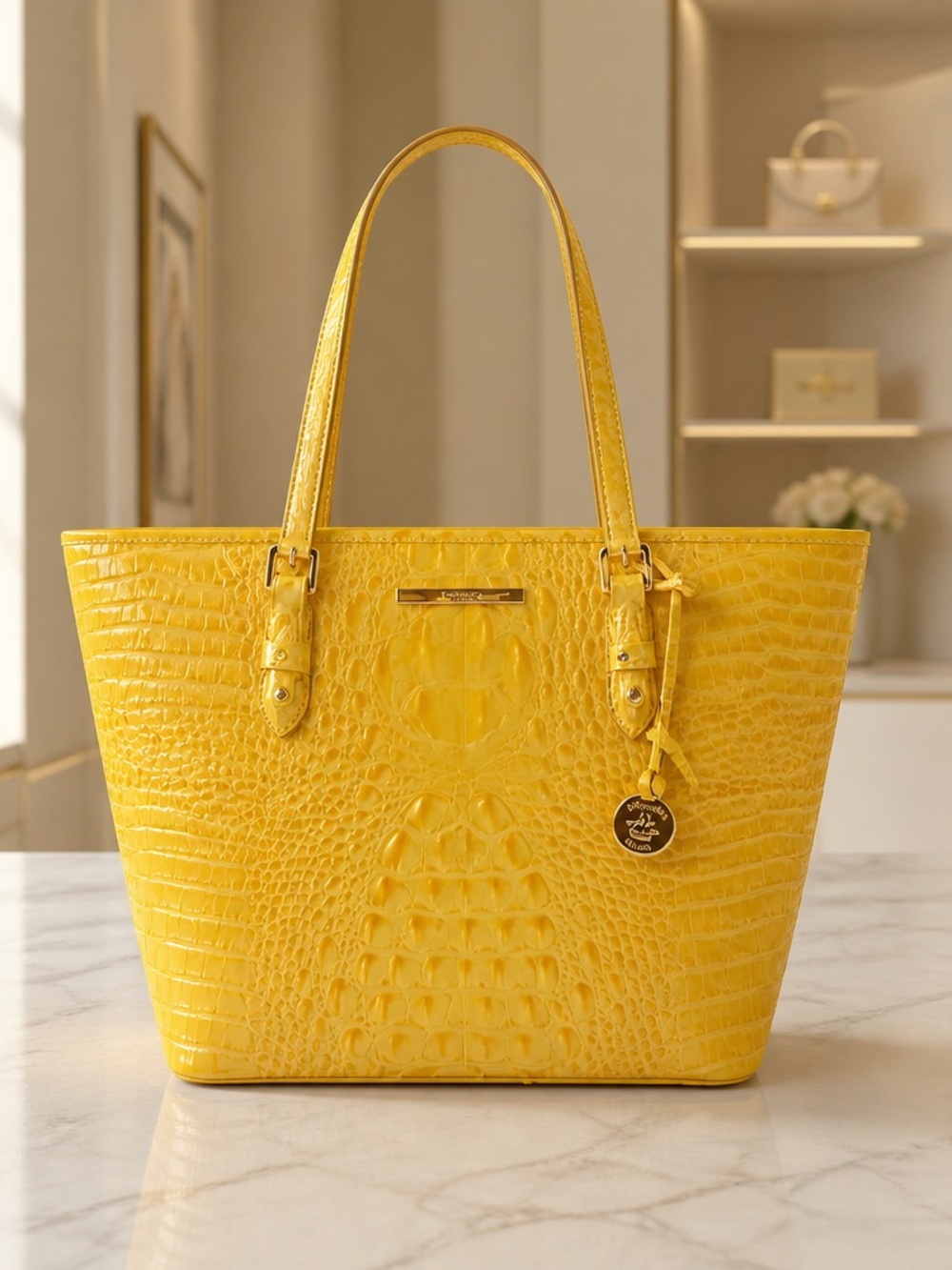 Brahmin Yellow Croc-Embossed Tote Bag - Women's Handbag NWT
